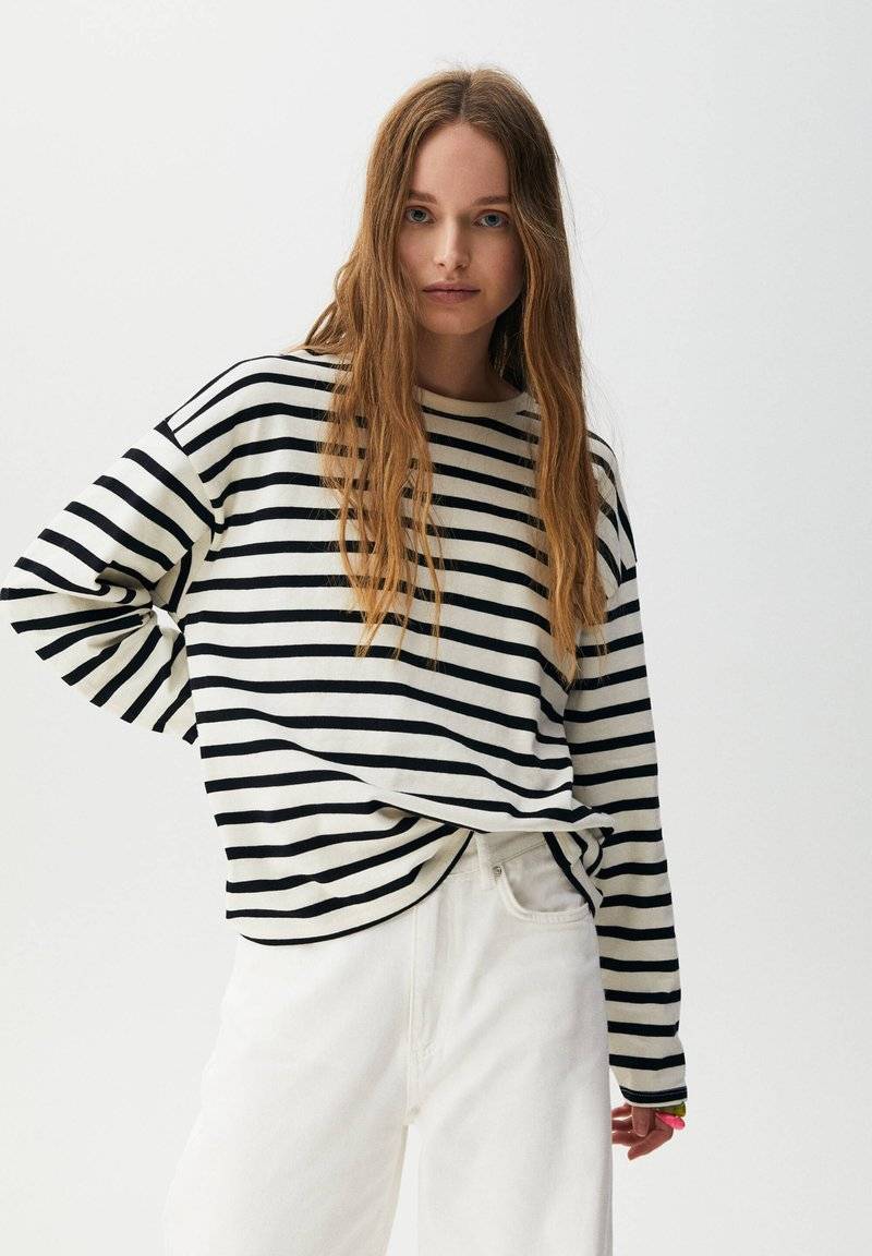 PULL&BEAR PULL&BEAR BASIC - Long sleeved top - mottled black Fabrik Onlineshop