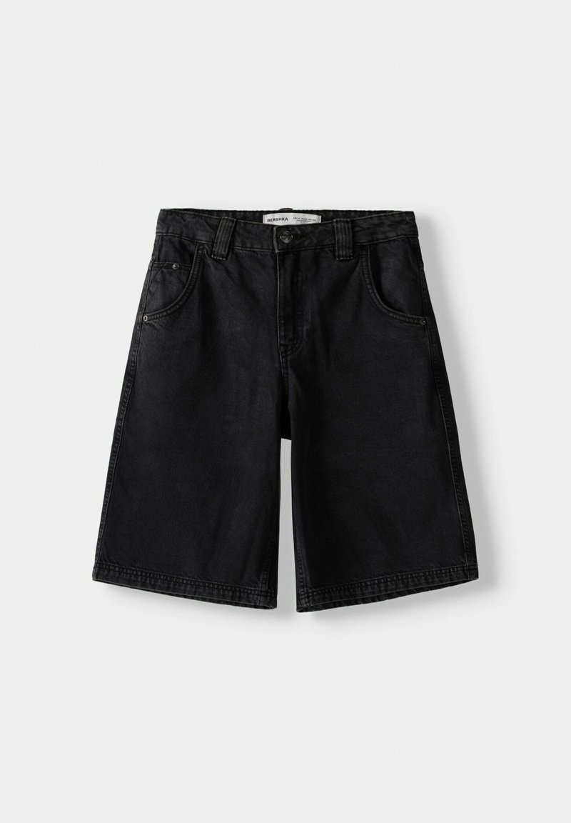 Bershka Bershka BERMUDA - Denim shorts - black Saisonschlussverkauf