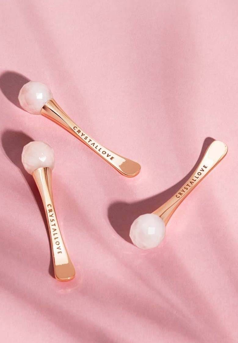 CRYSTALLOVE CRYSTALLOVE ROSE QUARTZ 3D EYE MASSAGER - Skincare tool - gold Begrenzte Freigabe