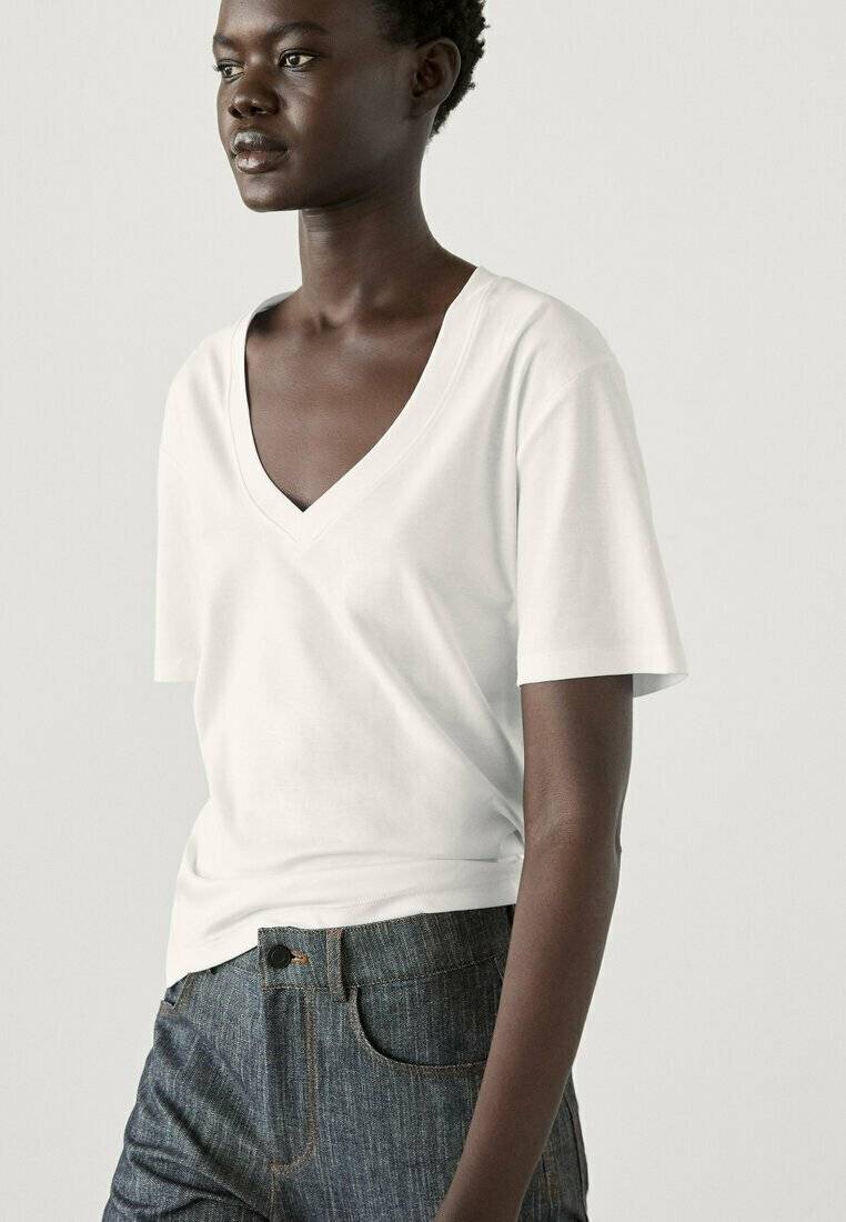 Massimo Dutti Massimo Dutti V-NECK - Basic T-shirt - white Räumungsverkauf