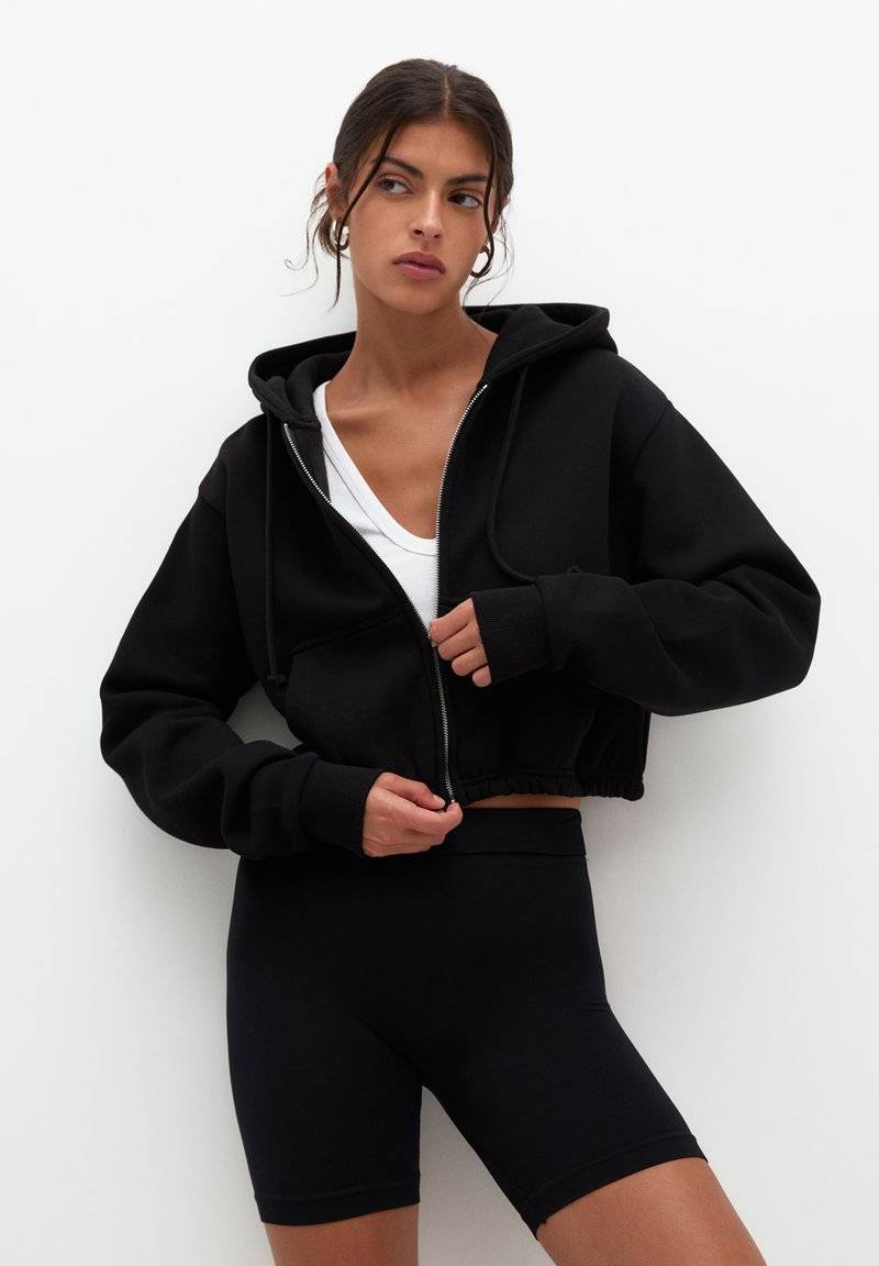 PULL&BEAR PULL&BEAR CROPPED - Zip-up sweatshirt - black Bis zu 50% Rabatt