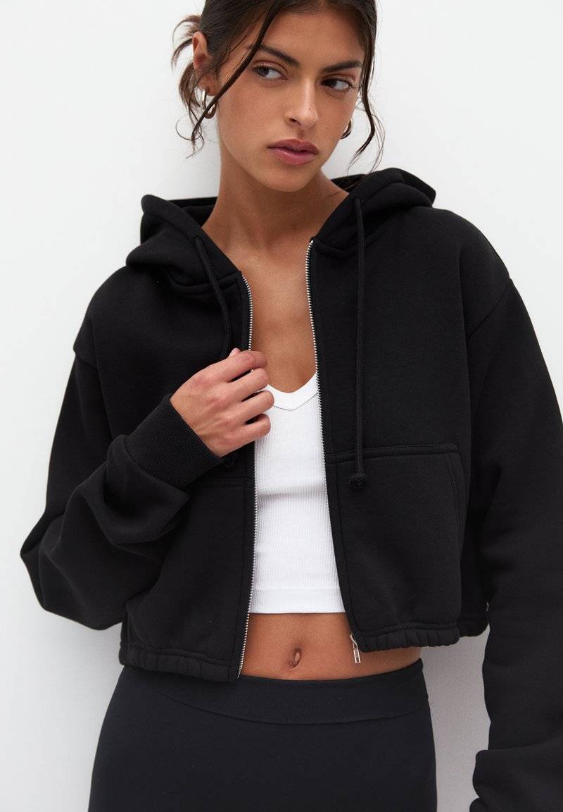 PULL&BEAR PULL&BEAR CROPPED - Zip-up sweatshirt - black Bis zu 50% Rabatt