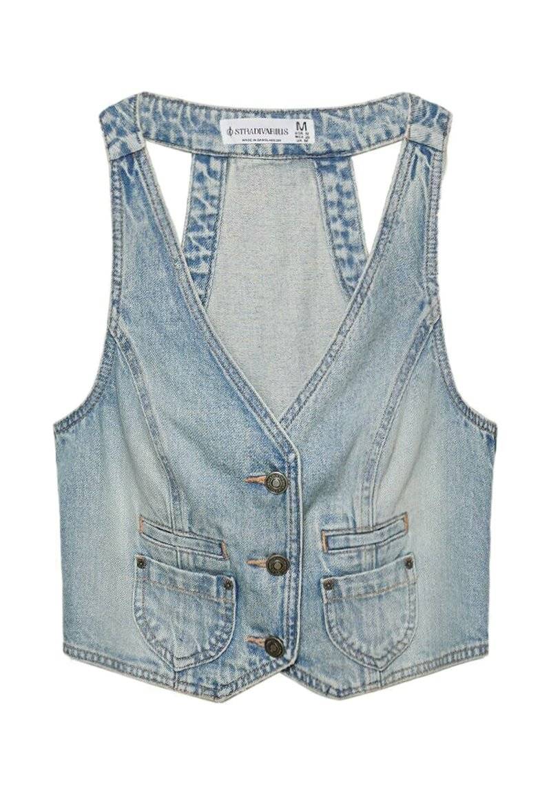Stradivarius Stradivarius STUDDED - Waistcoat - laser denim Bis zu 65% Rabatt